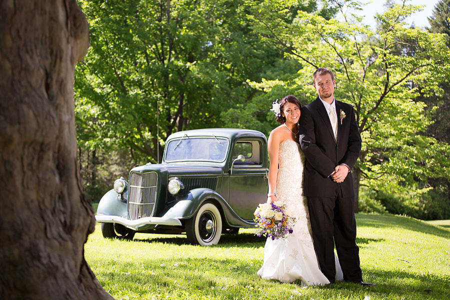 Wedding photo with vintage pickup truck