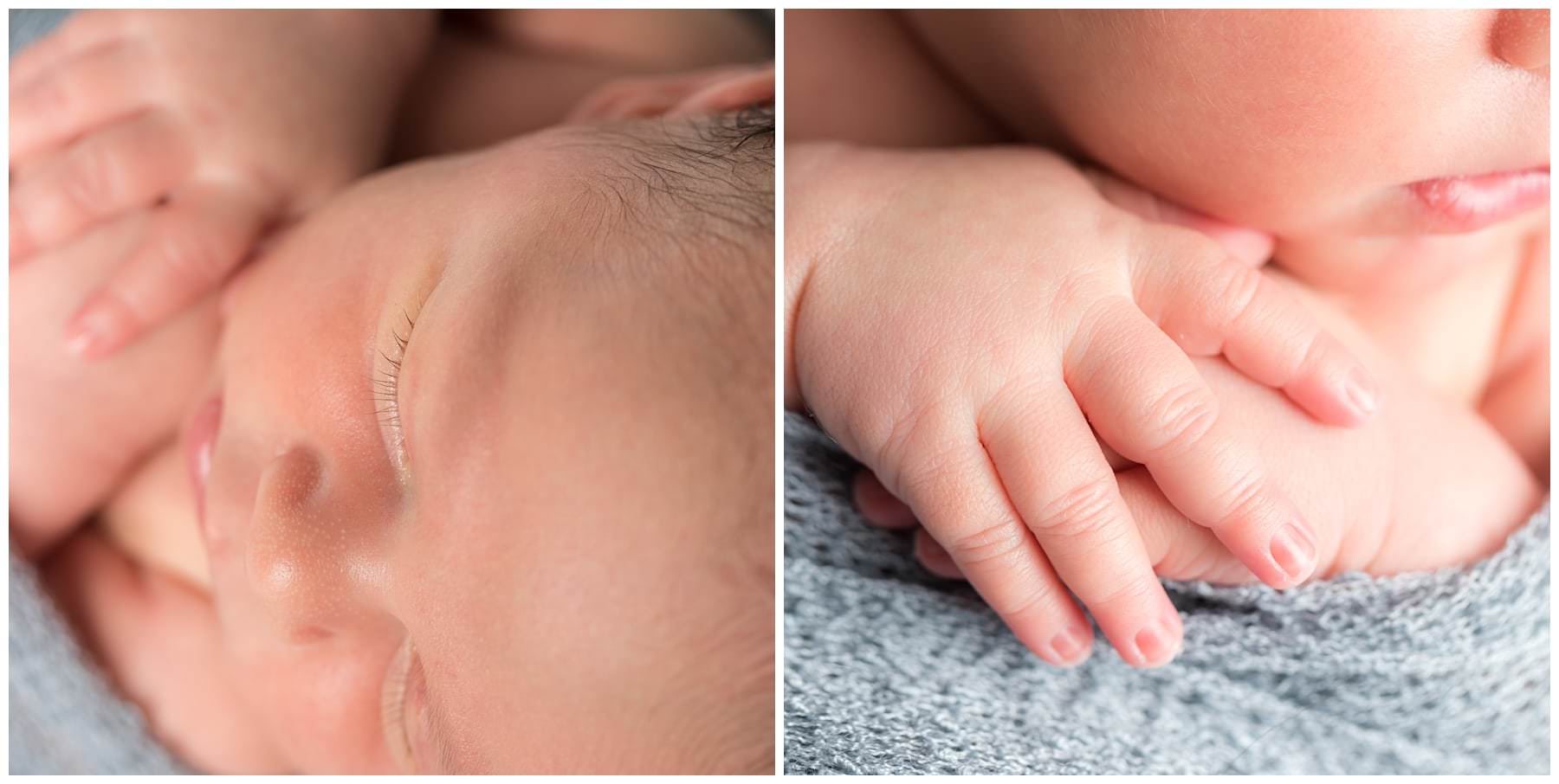 Newborn fingers and eyelashes close-up portrait details