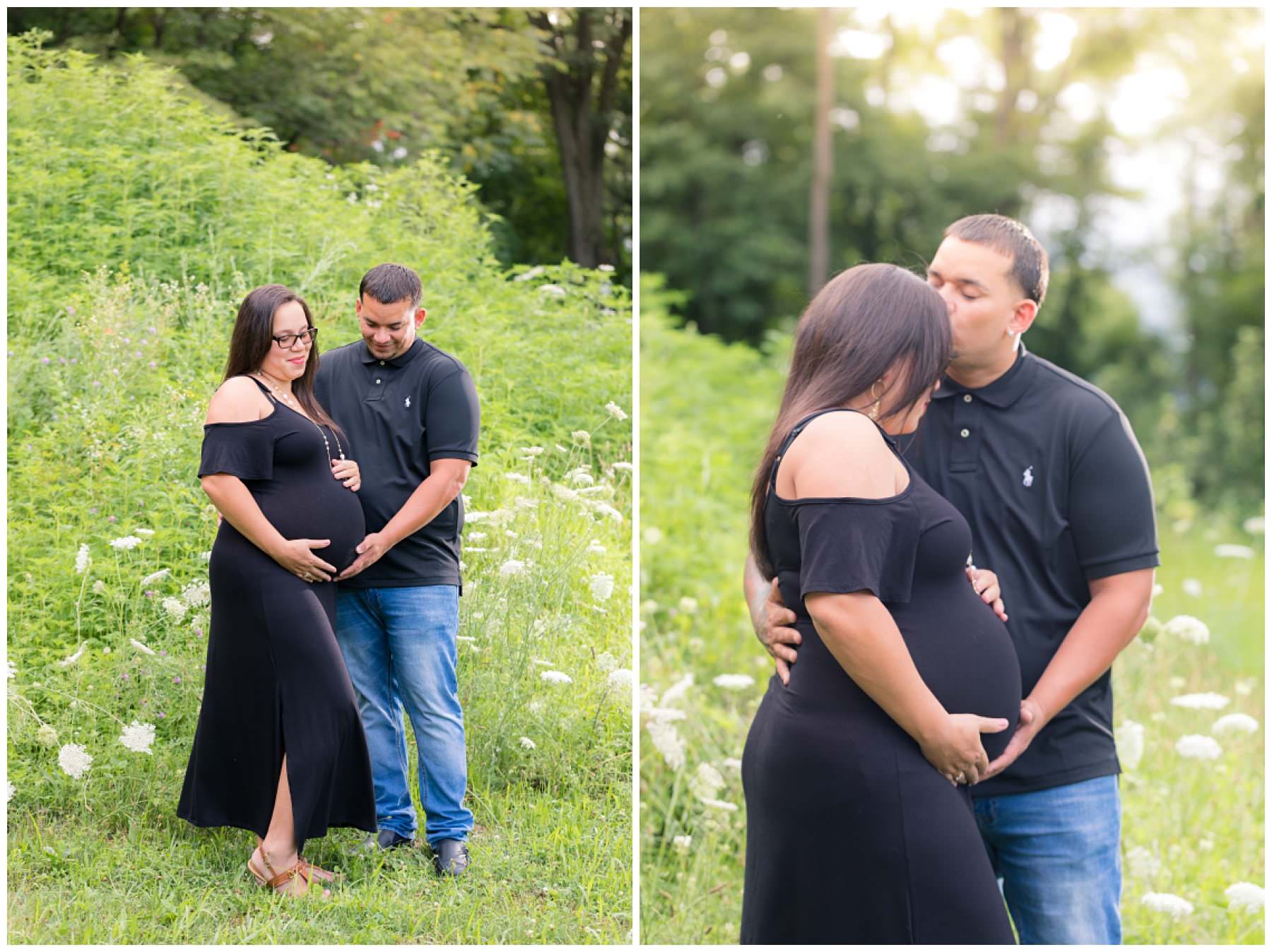 Outdoor maternity photos with wildflowers