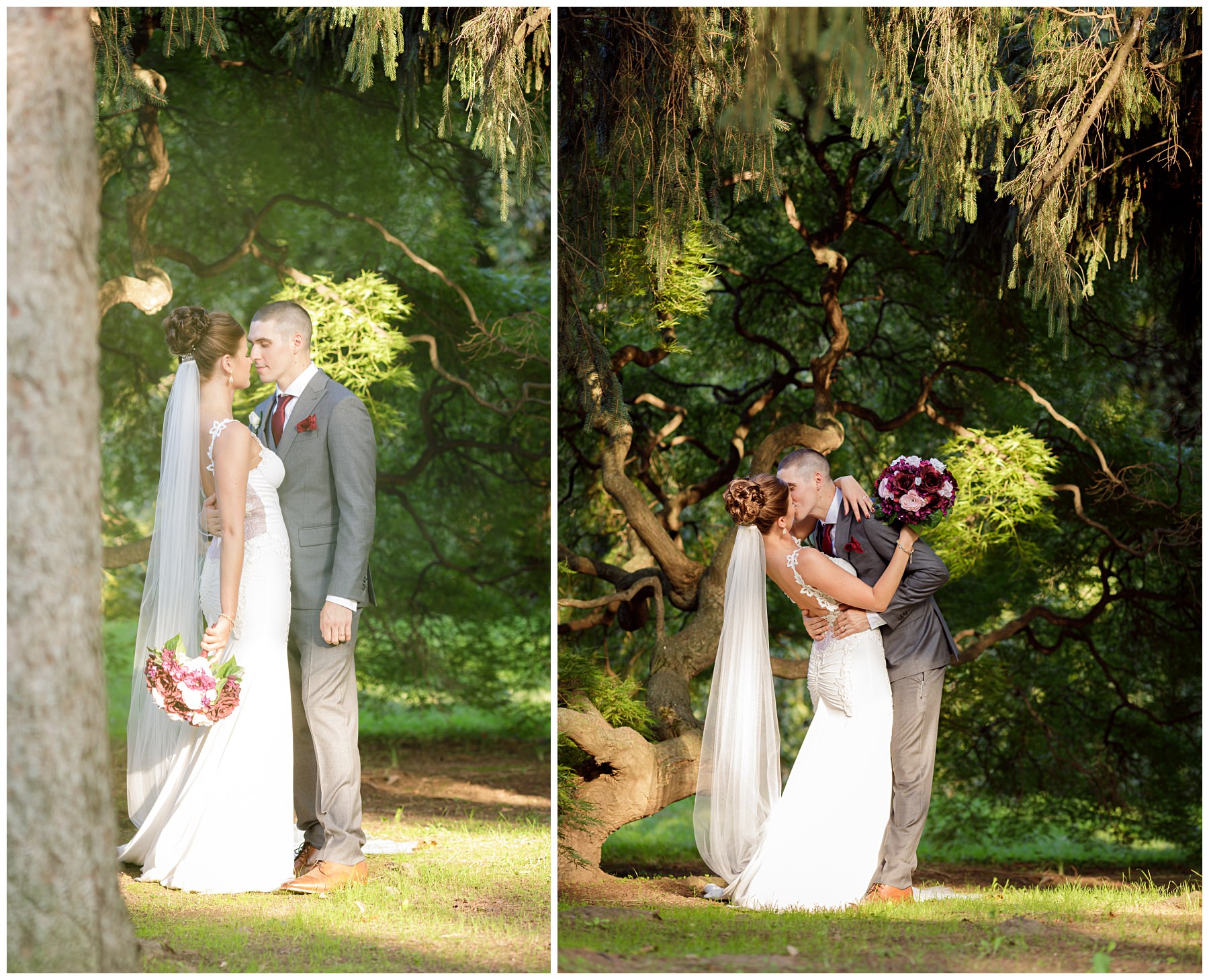 romantic bride and groom shots at japanese maple