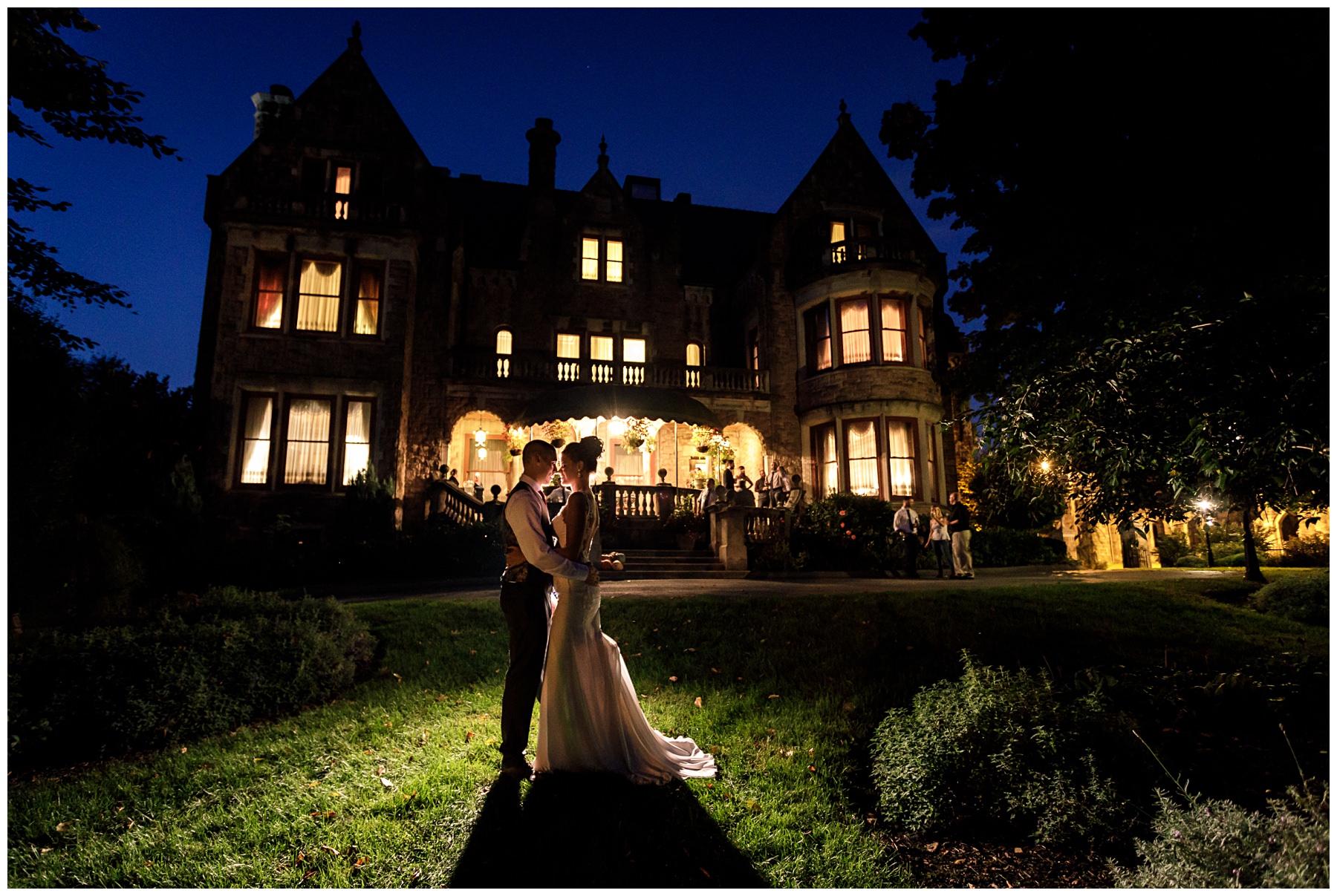 mysterious night shot at historic wedding venue in reading pa